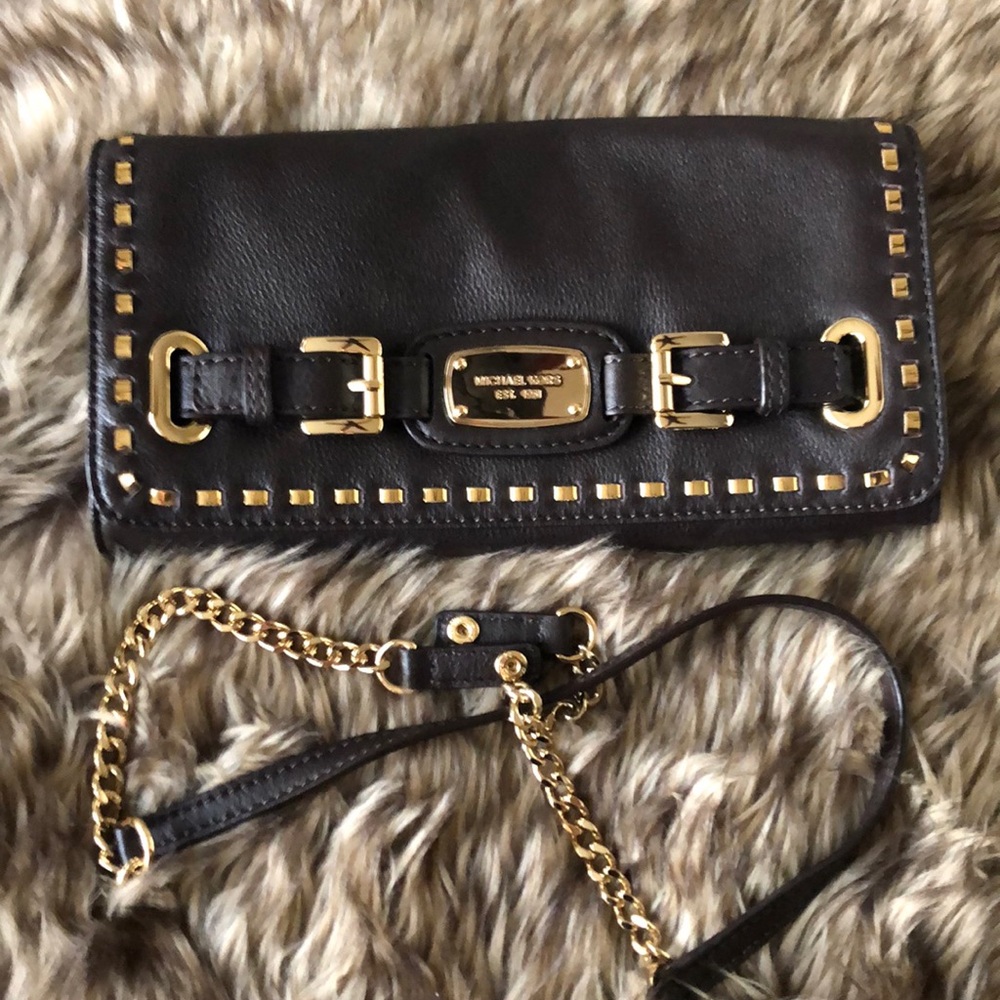 Michael Kors dark brown leather clutch